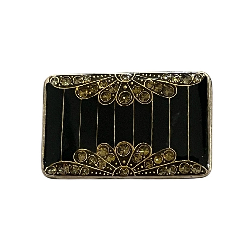 Catherine Popesco France Elegant Black and Gold Brooch Pin Deco Vintage